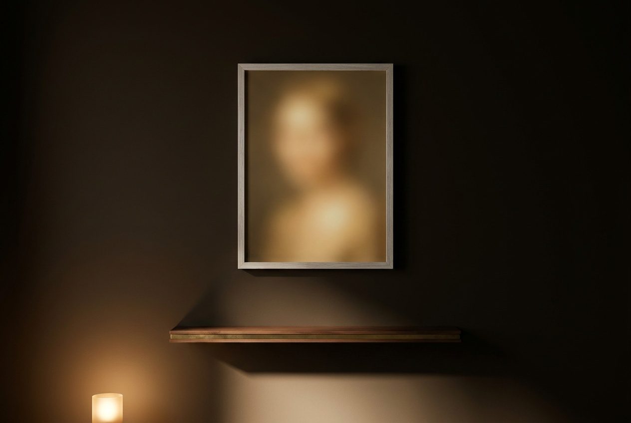 The Frame in silver wood, a warm likeness beginning to resolve